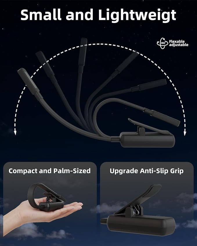 Book Lights for Reading at Night,Reading Lights,AAA Battery Clip-On Led Reading Light with 3 Colors & Stepless Dimming,Portable and Ultra-Lightweight with Long Runtime(Black)