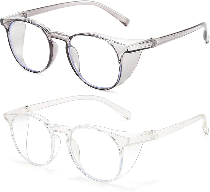 Outray 2 Pack Blue Light Reading Glasses Bifocal Safety Glasses with Readers Side Shields Anti-Saliva for Women Men