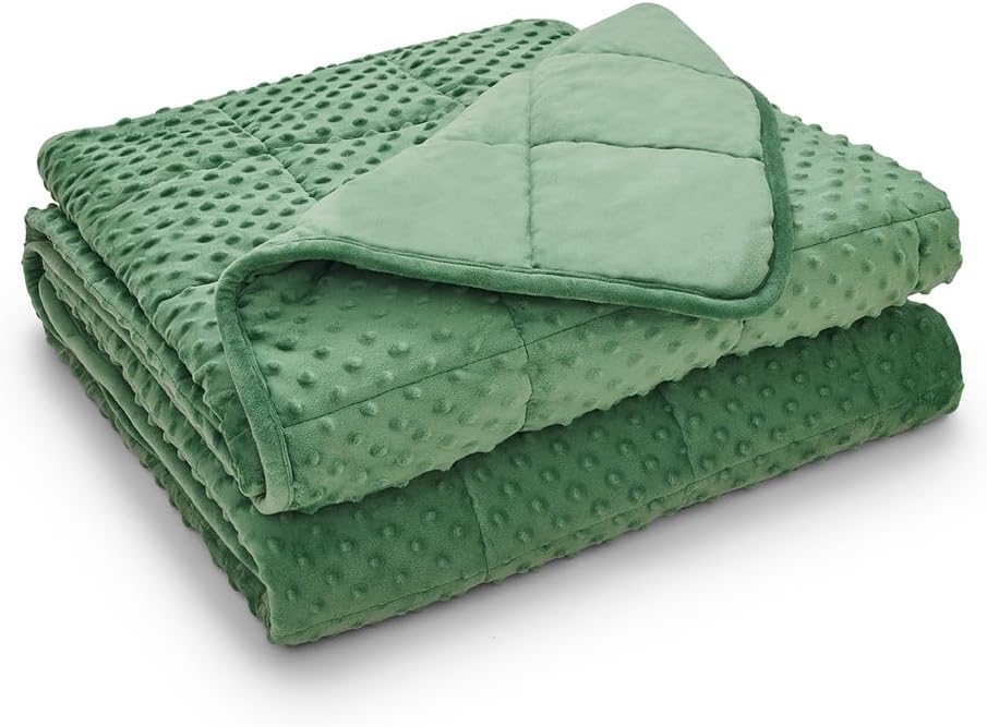 TONGDADA Minky Weighted Blanket | 40''x60'',7lbs | Cozy and Soft Minky Weighted Throw Blanket | Luxury Velvet with Premium Glass Beads | Dark Green Minky