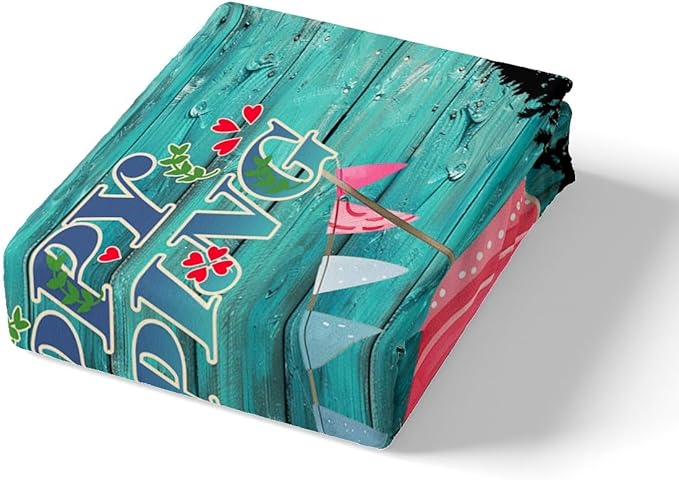 Happy Camping Kids Fitted Sheet Twin Size,Camper Truck RV Trailer Outdoor Adventure Bedding Set,Girls Women Room Decor,Woode Plank Rustic Bed Cover,Pink Teal Bed Sheet,1 Pillowcase(No Top Sheet)