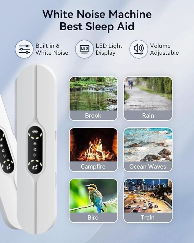 Pillow Speakers for Sleeping,Portable Bluetooth Speaker with Bone Conduction, 10 White Noises, Display, Volume Control, TF Card Support & Timer Function