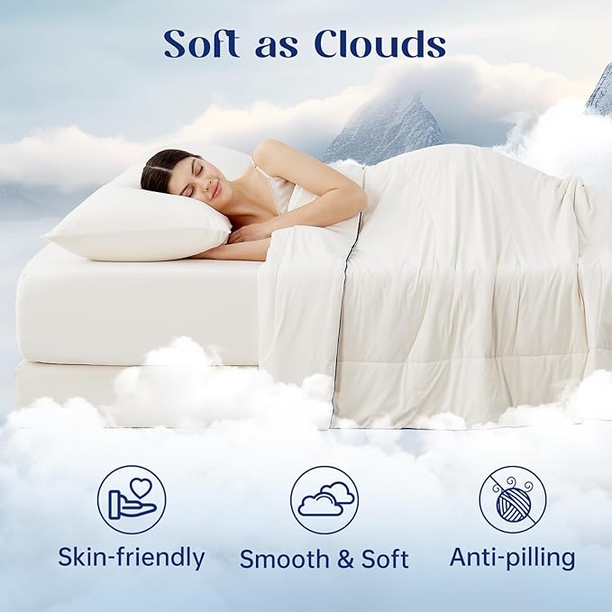 Dream Valley Outlast® King Cooling Comforter, NASA-Grade Instant Cooling Blanket for Hot Sleepers, Luxurious Comforter for All Season, Ivory, 106"x90"