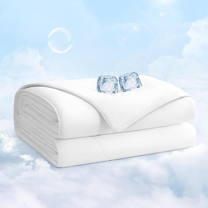 EASELAND King Tencel Cooling Comforter for Hot Sleepers - Double-Sided Lightweight and Breathable Fabric for Night Sweats - All Season Cooling Blanket Machine Washable（108x90in, Withe）