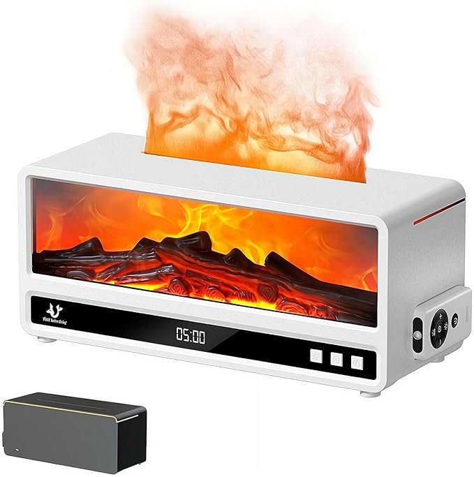 2025 Upgraded 7 Color Flame Fireplace Aroma Essential Oil Diffuser, Magnetic Remote Control, 250ML USB Desktop Noiseless Cool Mist Humidifier with Timer Auto-Off Protection for Home,Office,Gift (WA)