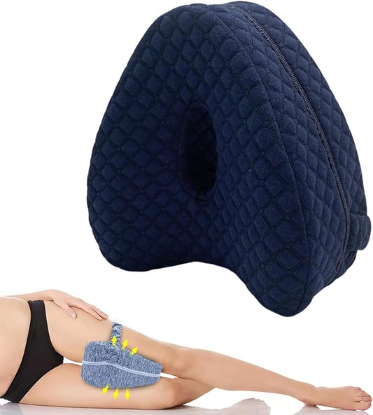 Hip Alignment Pillow for Side Sleepers – Memory Foam Knee Pillow for Sciatica & Hip Pain Relief, Smooth Spine Leg Support Cushion for Pregnancy, Seniors, and Recovery (Dark Blue)