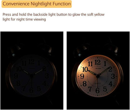 Peakeep Loud Analog Alarm Clock for Heavy Sleepers, Vintage 4-Inch Twin Bell Old School Fashioned Alarm Clock with Battery Operated for Bedrooms
