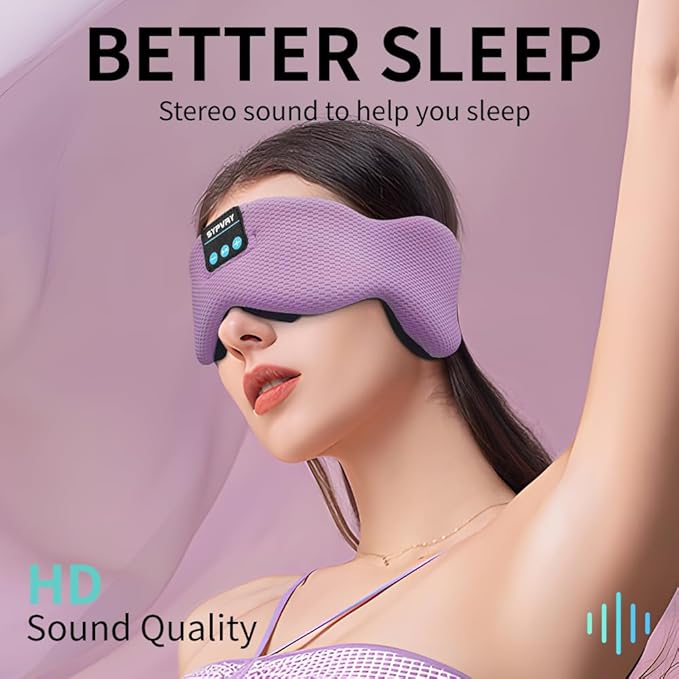 Bluetooth 5.4 Headphones Headband Eye Mask Wireless Sleep Mask，Blackout Bluetooth Eye Mask for Sleeping，Cotton Sleep Mask for Side Sleepers Adjustable Hook and Loop, Purple