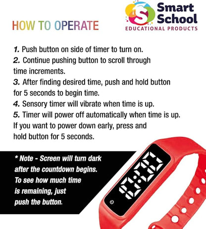 Sensory Wrist Timer for Kids, Teachers, Students, Simple Reminder Watch with Silent Alarm Clock Wristband, Classroom Countdown (Red)