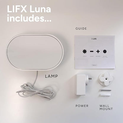 LIFX Luna Smart Lamp, 1000 LM Wi-Fi & Matter 1.3 Compatible, Alexa & Apple HomeKit Compatible, Plug-In Bedside Table Lamp & Wall-Mount, Color Changing Wall Wash, Sunrise/Sunset Effect, No Hub Required