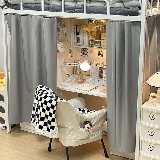 Blackout Bunk Bed Curtains Dorm Loft Privacy Cover Canopy Student Children Single Gray 2PCS