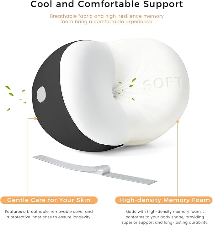 Knee Pillow for Side Sleepers, Memory Foam Leg Pillow for Spine Alignment, Sciatica, Hip & Joint Pain Relief, Breathable Cover & Adjustable Strap for Side/Back Sleepers