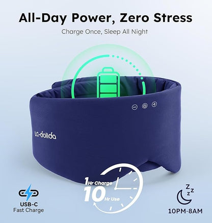 Luxury Bluetooth 5.4 Sleep Mask for Adults - Ice Fiber Cooling & HD Sound, 100% Light Blocking Adjustable Eye Cover for Travel & Side Sleepers - Soft Sleep Headphones with 10H Playtime (Blue)