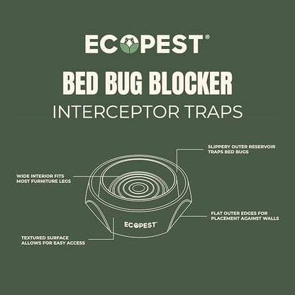 Bed Bug Interceptors – 4 Pack | Bed Bug Blocker (Pro) Interceptor Traps (White) | Insect Trap, Monitor, and Detector for Bed Legs