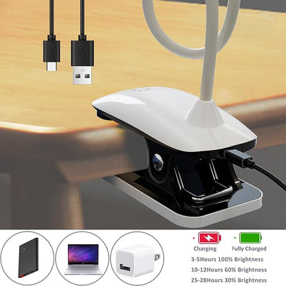Clip On Reading Light for Bed Headboard, USB Rechargeable Clip Lamp for Dorm Room Essentials, Touch Dim, 3 Colors, Eye Protect Desk Lamp for College Dorm Room, White