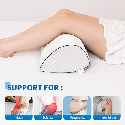 Knee Pillow for Back Sleeping – Ergonomic Memory Foam Cushion for Hip & Back Pain Relief – Under Knee Pillow for Spinal Alignment – Support for Side Sleeping, Machine Washable Cover (White)