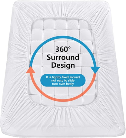 Queen Mattress Pad Cover Cooling Mattress Topper Pillow Top with Down Alternative Fill (8-21” Fitted Deep Pocket Queen Size) White