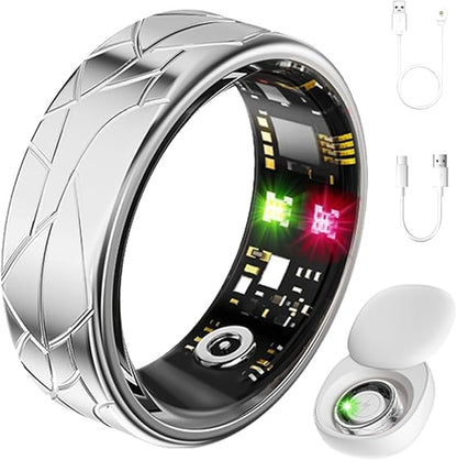 Smart Ring Fitness Tracker Sleep Tracking Heart Rate Monitor Pedometer, Waterproof Activity Tracker Fitness Ring Steps Counter, Gesture Controls for Short Video, 8 Days Last, Silver, #8