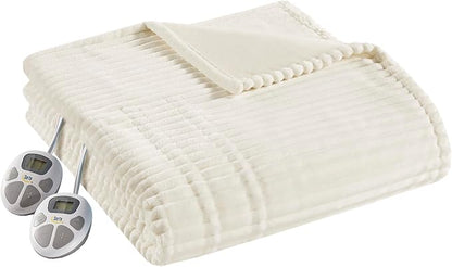 Serta Electric Blanket, Soft, Ribbed, Plush Heating Blanket Queen for Office, Couch, 1-12 hr Auto Shut Off Timer, 10 Lv Heating, ETL Certified, Queen 84"x90" Marshmallow