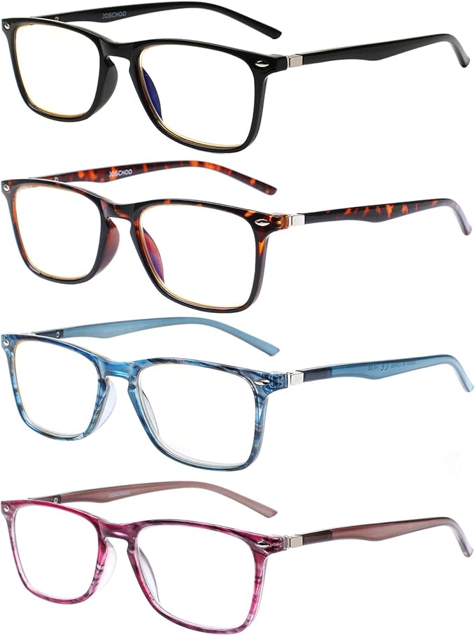 JOSCHOO 4 Pack Reading Glasses Blue Light Blocking Computer Readers Men and Women Glasses of Reading （4 Mix Clour, 0.75