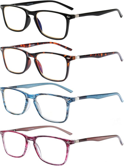 JOSCHOO 4 Pack Reading Glasses Blue Light Blocking Computer Readers Men and Women Glasses of Reading（4 Mix Clour, 3.5 ）
