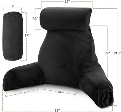 Nestl Reading Pillow with Shredded Memory Foam Includes 2 Neck and Lumber Support Pillows, Designed for Sitting Up in Bed and Couch, Back and Arms Adjustable Support for Adult & Teens, Black