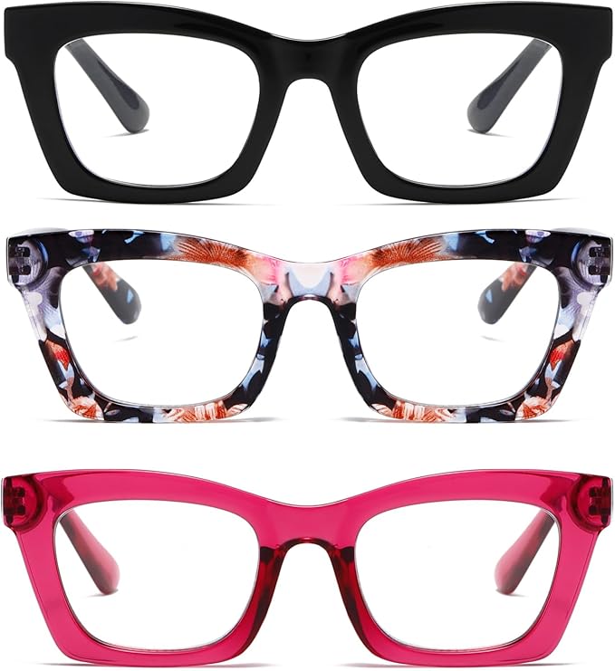 Hubeye Oprah Style Reading Glasses for Women Men Blue Light Blocking Computer Square Readers with Spring Hinge