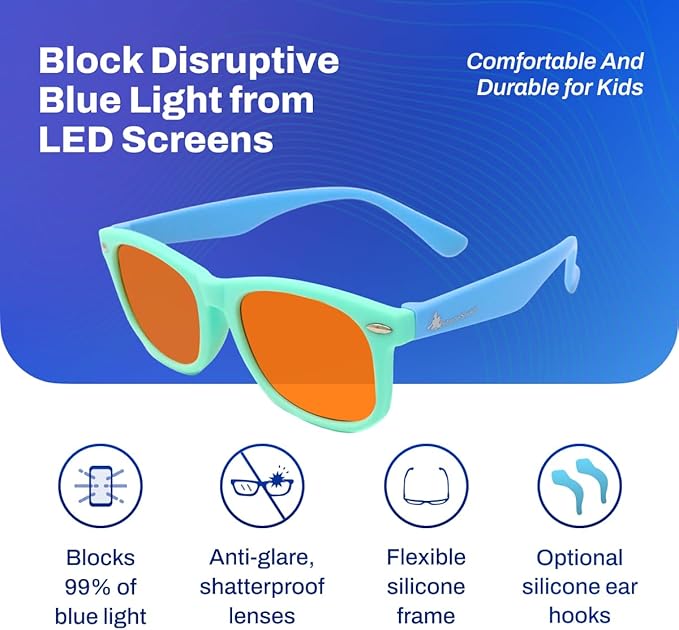 DefenderShield Blue Light Blocking Glasses Kid Series for Computer, Mobile, Gaming, Sleep-Purple - Anti Eye Strain, Headache