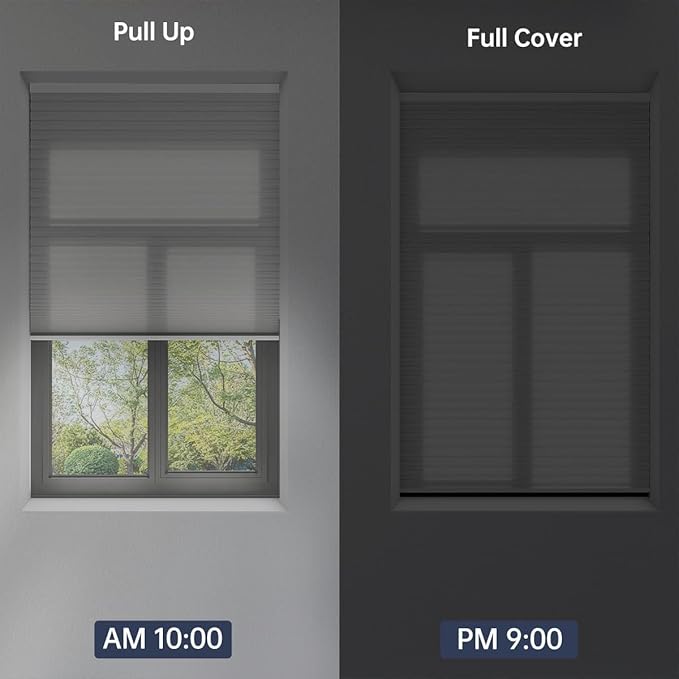 Cellular Shades Light Filtering Honeycomb Blinds for Indoor Windows, Cordless Cellular Shades 1.5 inch Cell Pleated for Bedroom Home Office, Custom Size, Half Shading White