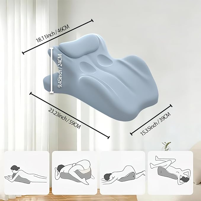 Multifunctional Pillow, Featuring Breathable Memory Foam Waist Support, Large Size with high Resilience, Provides Comprehensive Support，for All Postures (Blue)