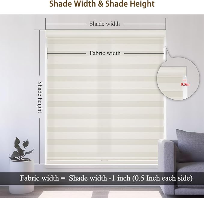 Changshade Zebra Blinds for Indoor Windows Cordless Light Filtering, Custom Size Zebra Roller Shades Dual Layer Fabric for Sliding Glass Doors, Living Room, Bedroom, Bathroom, Easy to Install, Beige