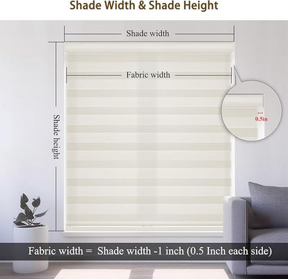 Changshade Zebra Blinds for Indoor Windows Cordless Light Filtering, Custom Size Zebra Roller Shades Dual Layer Fabric for Sliding Glass Doors, Living Room, Bedroom, Bathroom, Easy to Install, Beige