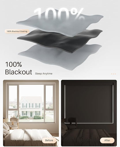 Smart Roller Shades for Windows, Alexa Blackout Motorized Blinds with Remote Control, Easy Install Automatic Electric Blinds for Indoor (59" W x 72" H, Gray)