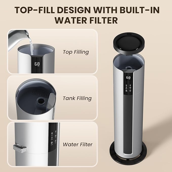 9L Large Humidifier for Bedroom, 28dB Whisper Quiet Cool Mist Humidifiers for Home Office, Top Fill, 500sq.ft Coverage, Smart Humidity Control, Sleep Mode & Timer