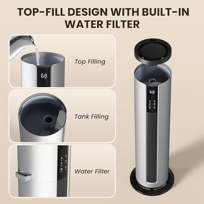 9L Large Humidifier for Bedroom, 28dB Whisper Quiet Cool Mist Humidifiers for Home Office, Top Fill, 500sq.ft Coverage, Smart Humidity Control, Sleep Mode & Timer