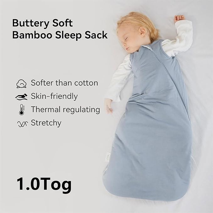 Rayon Made from Bamboo Sleep Sack 12-18 Months 1.0 Tog Ultra Soft Baby Wearable Blanket Toddler Sleeping Sack for Babies Unisex Girl Boy 2-Way Zipper Baby Sleeping Bag