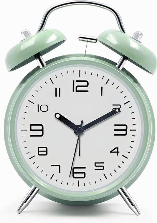 Loud Alarm Clock for Heavy Sleepers Adults, Metal 4 Inches Twin Bell Battery Operated Alarm Clocks for Bedrooms Decoration, Silent Non-Ticking Back-to-School Gift (Mint Green)