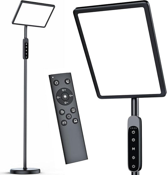 Light Therapy Lamp 12000 Lux,Sunlight Lamp with Touch&Remote Control, 4 Color Temperatures &5 Brightness Levels,Full Spectrum Daylight with 4 Timers,3-in-1 Retractable Floor Lamp.