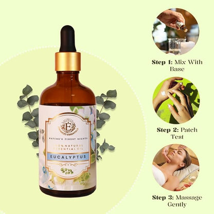 Luxurious Eucalyptus Essential Oil by Enhanced Essentials|Highly Concentrated,Organic & Slow Distilled Oils for Home,Diffusers,Bath,Gifting,Soap & Candle Making|Ideal for Business| 3.38 fl oz (100 ml)