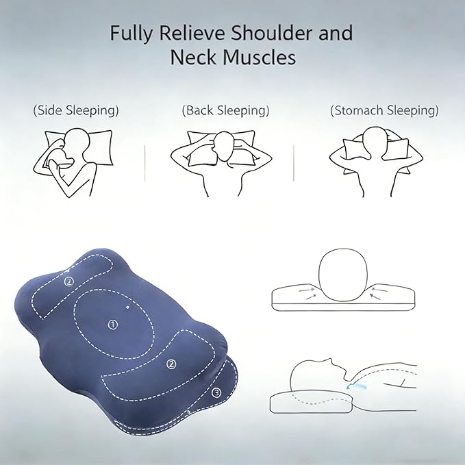 Sleep Cloud Pillow, Ergonomic Memory Foam Pillows, Adjustable Cervical Neck Support Pillow, Breathable Cooling Cover for Side Back Stomach Sleepers (White)