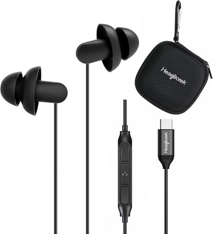 Hearprotek 2 Pairs Sleep Earbuds, USB c Earphones Headphones with Microphone-Silicone Noise Isolation Type c Earbuds Sleep Buds for Android Phone,Ideal for Sleeping, Snoring, Relaxation, Air Travel