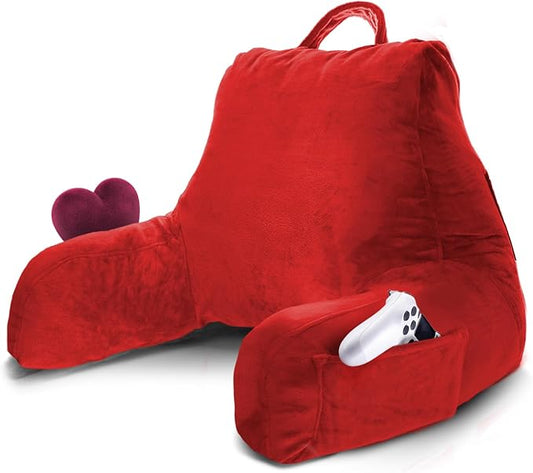 Nestl Reading Pillow for Kids & Teens with Shredded Memory Foam, Backrest Pillows for Reading, Watching, and Gaming, Use on The Couch, Bed, or Floor, Adjustable Support with Washable Cover Cherry Red
