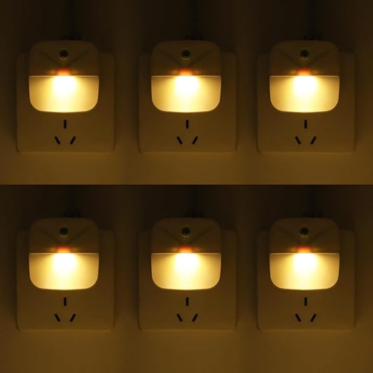 KINUR 6 Pack LED Night Light Plug into Wall, Warm White 2700K Dusk to Dawn Sensor Automatic on and Off for Kids, Nursery, Bedroom, Bathroom, Hallway, Stairs, Kitchen
