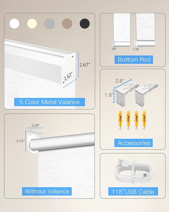 Motorized Sheer Roller Shades with Remote Control, Light Filtering Smart Blinds for Windows Work Alexa Google via Hub, Rechargeable Electric Window Shade Customized Size (Sheer White)