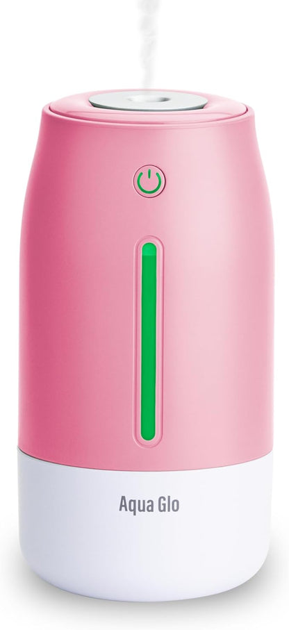 Aqua Glo Personal, Portable Humidifiers for Bedroom – Ultrasonic Cool Mist Humidifier with Built In Rechargeable Battery. Air Humidifier for Baby, Plants, Home, Office, Travel. Rose Quartz