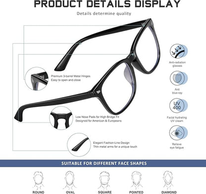 Reading Glasses for Women Men - Blue Light Blocking UV Filter Readers, Anti Eyestrain Eyeglasses