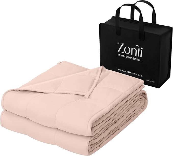ZonLi Weighted Blanket for Adults (48"x72", 15lbs, Light Pink) Twin Size High Breathability Heavy Blanket, Soft Material with Premium Glass Beads