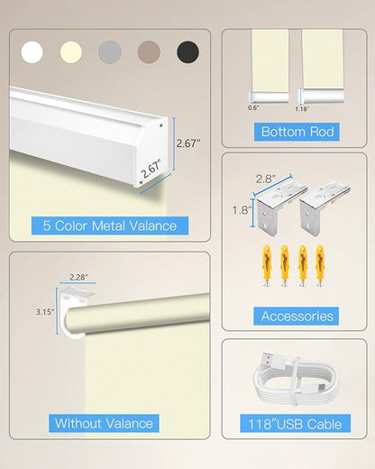 Motorized Roller Shade with Remote Control, Blackout Electric Shade for Windows Compatible with Alexa Google via Hub, Rechargeable Smart Window Blind Customized Size (Vinyl Beige)