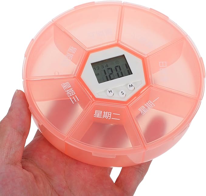 Happyyami 2pcs Pill Dispenser with Alarm: Small Automatic Medication Storage Box for Purse - 7-Compartment Pill Case for Daily Use