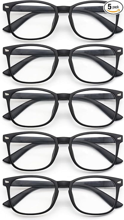 Blue Light Glasses for Woman Men | 99% Blue Light Blocking Glasses for Computer Gaming TV Phone Screen Square Frame | Anti Eyestrain & UV Glare Protection - 5 Pair