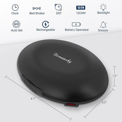 DreamSky Vibrating Alarm Clock for Heavy Sleepers - Bed Shaker Alarm Clock Under Pillow for Adults Teens Kids & Hearing Impaired, Rechargeable Battery Operated for Bedroom, Travel, Auto DST, Backlight